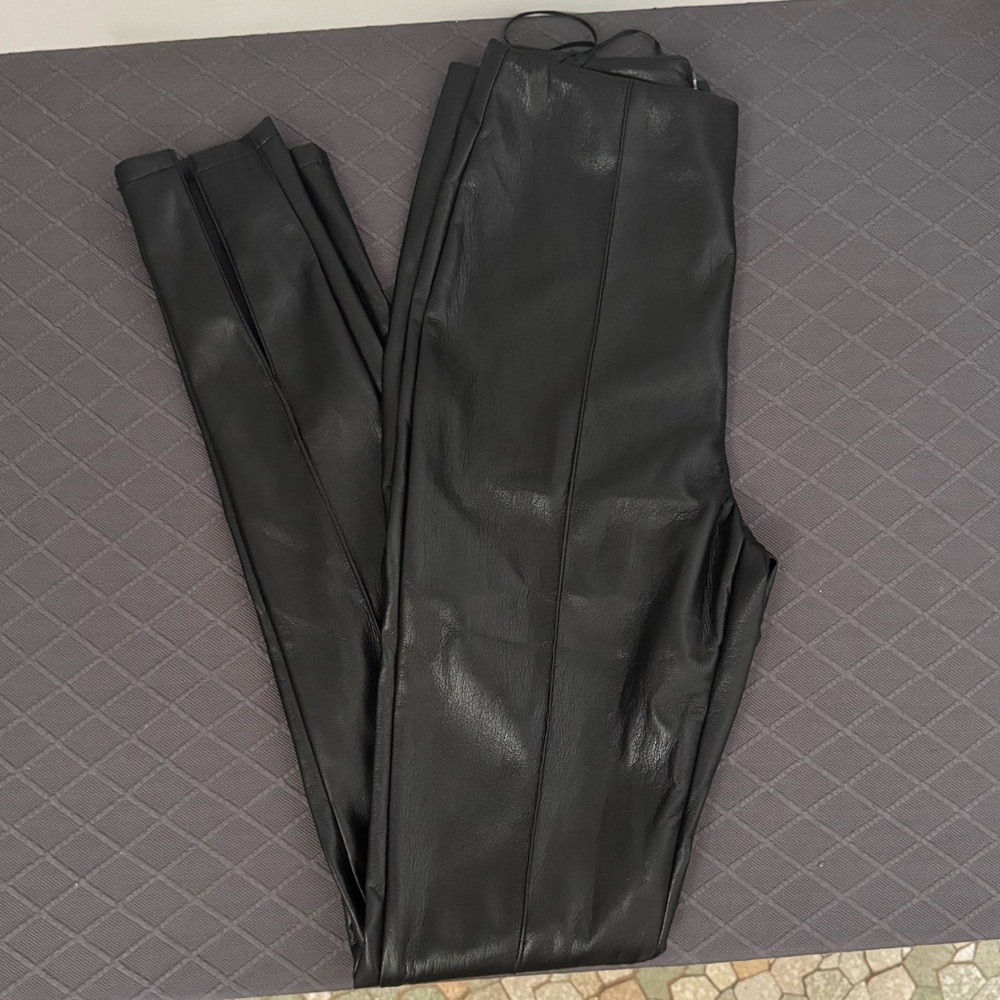 AKIRA Black Faux Leather Leggings with Front Seam and Slit